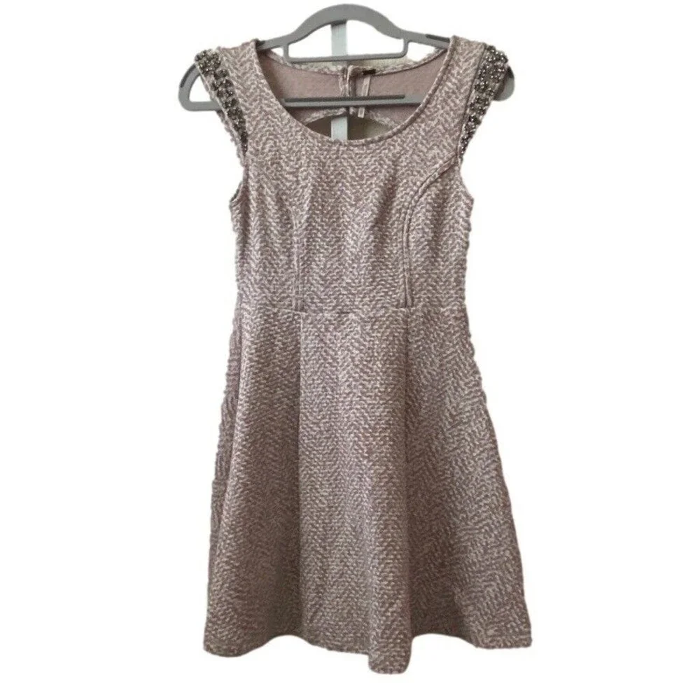 Free People Embellished Skater Mini Dress Size XS Purple White Jeweled Knit